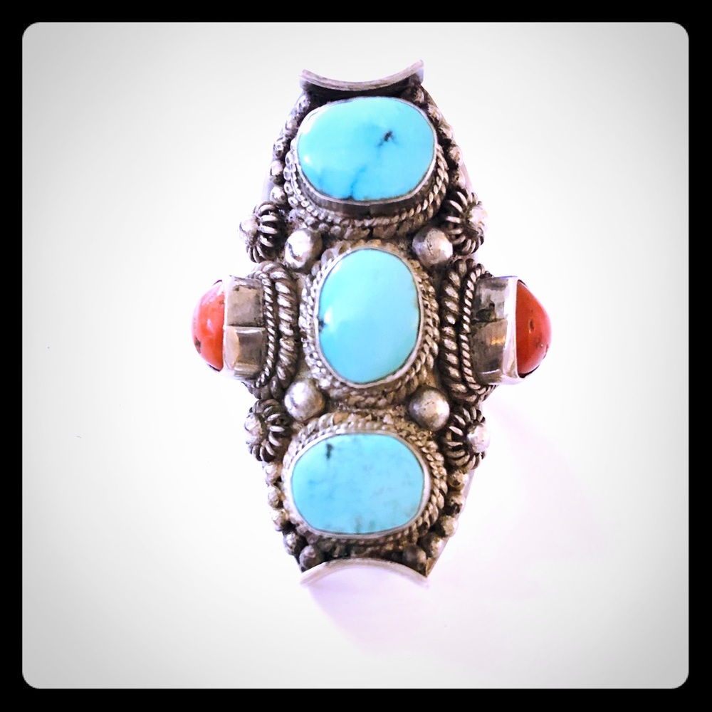 Dramatic Sterling Silver And Turquoise Ring - image 1